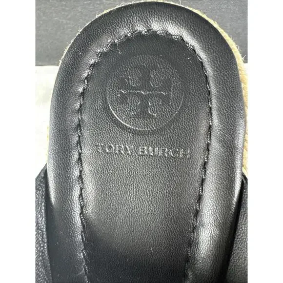 Tory Burch Kristen Espadrille Platform Womens  Black Suede  Wedge Sandals 8 1/2 - Picture 2 of 7